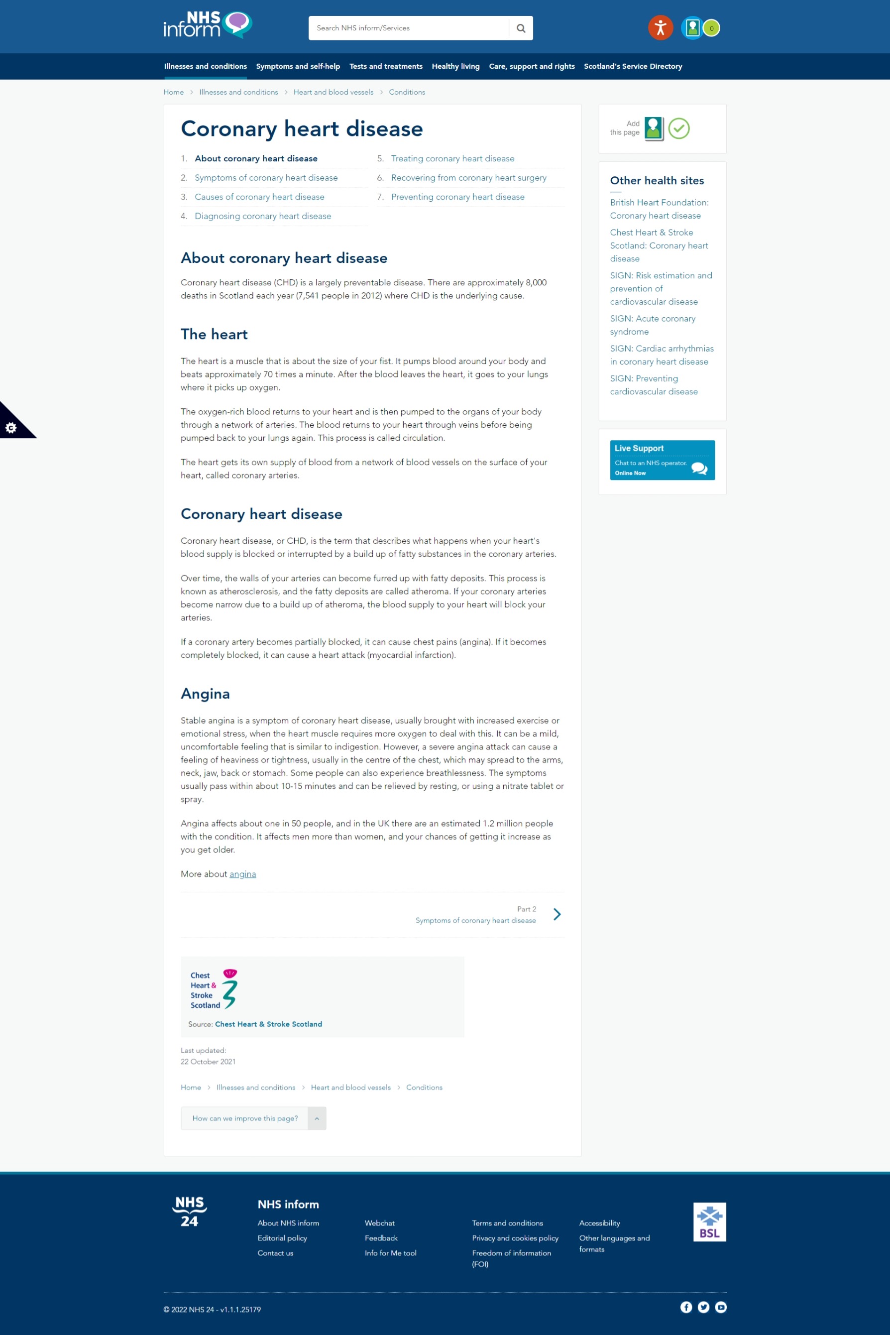 Coronary Heart Disease NHS Inform